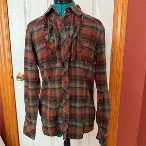 Natural Reflections heavy plaid flannel ruffle Button-Up Shirt